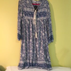 Boho dress Blue flowers with tie front size small